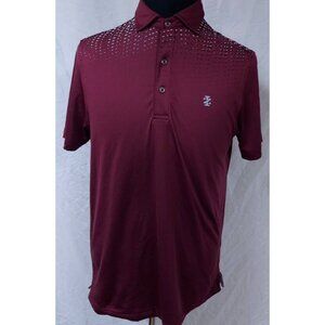Izod Golf Mens Small maroon Geometric Solid Stretch Short Sleeve Logo Polo Shirt